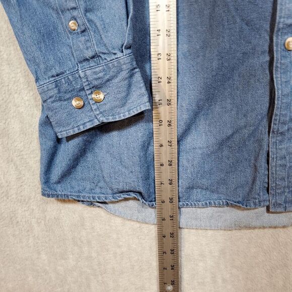 Vtg 1250 North Shirt Mens Large Blue Denim U.S. Army Amwrican Flag Button Down - Picture 4 of 10